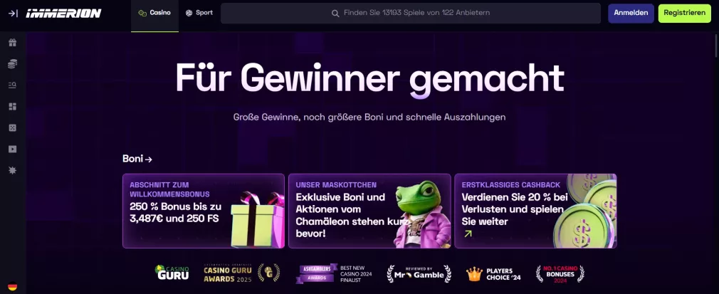 Immerion Casino 250% Bonus bis 3397 Euro und 250 Freispiele